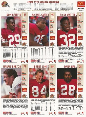 1993 GameDay McDonald's San Francisco 49ers - Full Panels #1 Harris Barton / Michael Carter / Don Griffin / Dana Hall / Brent Jones / Ricky Watters Back