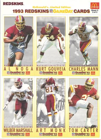 1993 GameDay McDonald's Washington Redskins - Full Panels #3 Tom Carter / Kurt Gouveia / Charles Mann / Wilber Marshall / Art Monk / Al Noga Front
