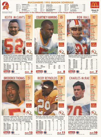 1993 GameDay McDonald's Tampa Bay Buccaneers - Full Panels #2 Ron Hall / Courtney Hawkins / Keith McCants / Charles McRae / Ricky Reynolds / Broderick Thomas Back