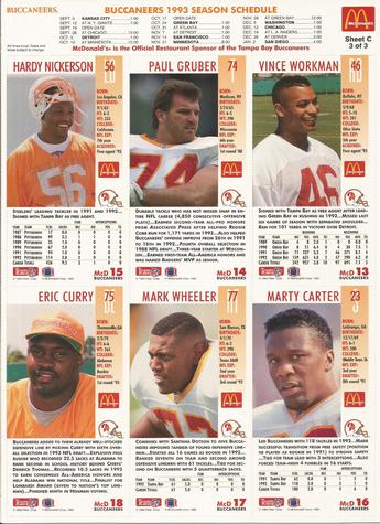 1993 GameDay McDonald's Tampa Bay Buccaneers - Full Panels #3 Marty Carter / Eric Curry / Paul Gruber / Hardy Nickerson / Mark Wheeler / Vince Workman Back