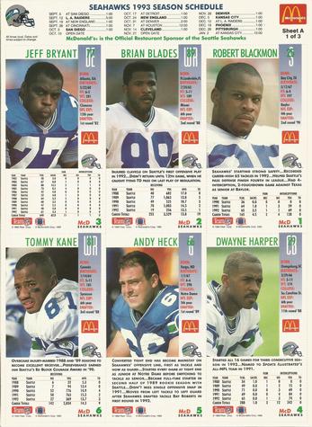 1993 GameDay McDonald's Seattle Seahawks - Full Panels #1 Robert Blackmon / Brian Blades / Jeff Bryant / Dwayne Harper / Andy Heck / Tommy Kane Back