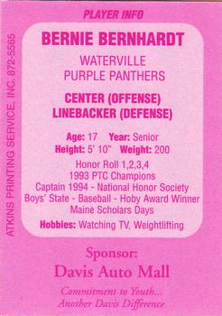 1994 Waterville Purple Panthers #NNO Bernie Bernhardt Back