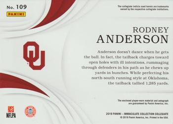 2019 Panini Immaculate Collection Collegiate #109 Rodney Anderson Back