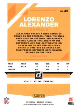 2019 Donruss #39 Lorenzo Alexander Back