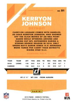 2019 Donruss #91 Kerryon Johnson Back