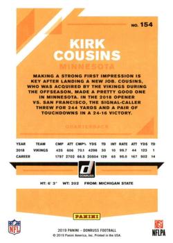 2019 Donruss #154 Kirk Cousins Back