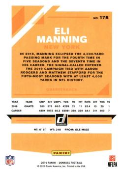 2019 Donruss #178 Eli Manning Back