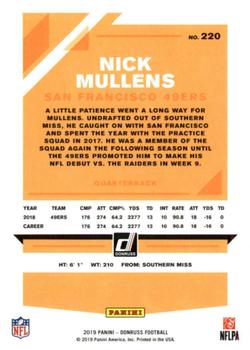 2019 Donruss #220 Nick Mullens Back