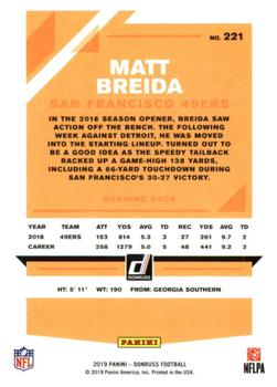 2019 Donruss #221 Matt Breida Back