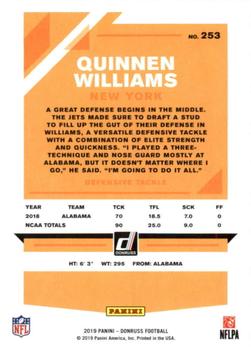 2019 Donruss #253 Quinnen Williams Back