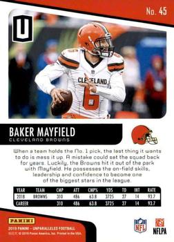 2019 Panini Unparalleled #45 Baker Mayfield Back