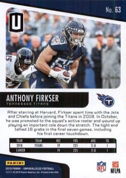2019 Panini Unparalleled #63 Anthony Firkser Back