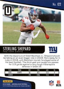 2019 Panini Unparalleled #122 Sterling Shepard Back