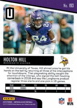 2019 Panini Unparalleled #193 Holton Hill Back