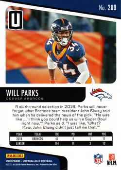 2019 Panini Unparalleled #200 Will Parks Back