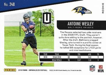 2019 Panini Unparalleled #248 Antoine Wesley Back