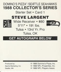 1988 Domino's Pizza Seattle Seahawks #1 Steve Largent Back