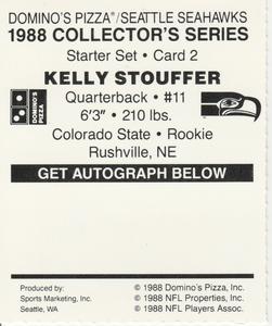 1988 Domino's Pizza Seattle Seahawks #2 Kelly Stouffer Back