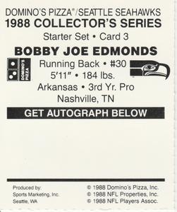 1988 Domino's Pizza Seattle Seahawks #3 Bobby Joe Edmonds Back