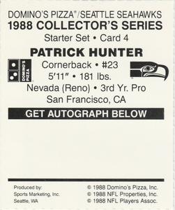 1988 Domino's Pizza Seattle Seahawks #4 Patrick Hunter Back