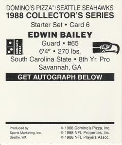 1988 Domino's Pizza Seattle Seahawks #6 Edwin Bailey Back