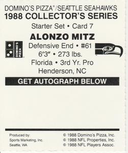 1988 Domino's Pizza Seattle Seahawks #7 Alonzo Mitz Back