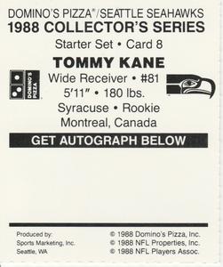 1988 Domino's Pizza Seattle Seahawks #8 Tommy Kane Back