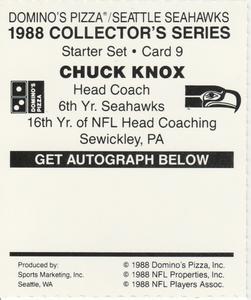 1988 Domino's Pizza Seattle Seahawks #9 Chuck Knox Back