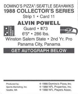 1988 Domino's Pizza Seattle Seahawks #11 Alvin Powell Back