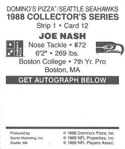 1988 Domino's Pizza Seattle Seahawks #12 Joe Nash Back