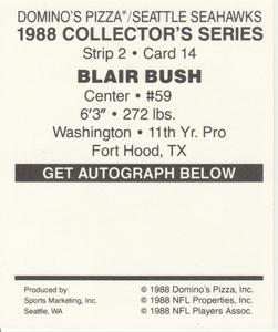 1988 Domino's Pizza Seattle Seahawks #14 Blair Bush Back