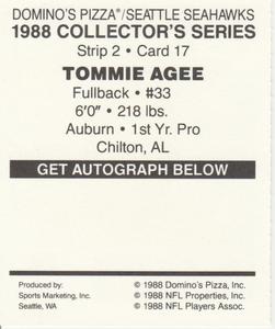1988 Domino's Pizza Seattle Seahawks #17 Tommie Agee Back