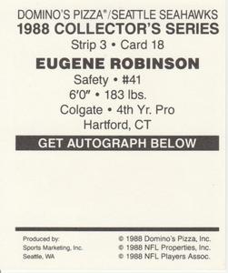 1988 Domino's Pizza Seattle Seahawks #18 Eugene Robinson Back