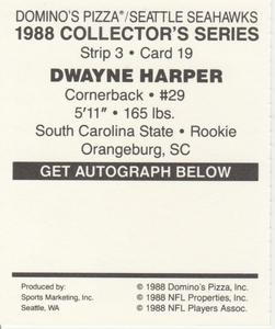 1988 Domino's Pizza Seattle Seahawks #19 Dwayne Harper Back