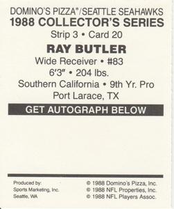 1988 Domino's Pizza Seattle Seahawks #20 Raymond Butler Back