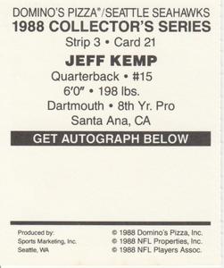 1988 Domino's Pizza Seattle Seahawks #21 Jeff Kemp Back