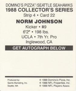 1988 Domino's Pizza Seattle Seahawks #22 Norm Johnson Back