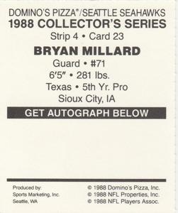 1988 Domino's Pizza Seattle Seahawks #23 Bryan Millard Back