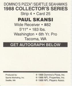 1988 Domino's Pizza Seattle Seahawks #25 Paul Skansi Back