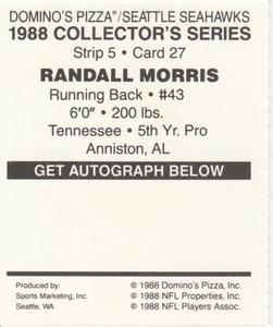 1988 Domino's Pizza Seattle Seahawks #27 Randall Morris Back