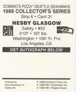 1988 Domino's Pizza Seattle Seahawks #31 Nesby Glasgow Back
