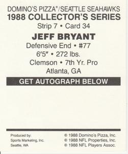 1988 Domino's Pizza Seattle Seahawks #34 Jeff Bryant Back