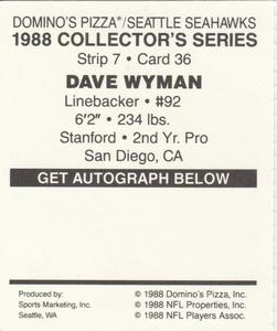1988 Domino's Pizza Seattle Seahawks #36 David Wyman Back