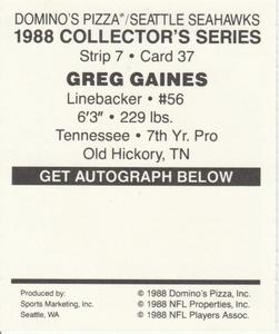 1988 Domino's Pizza Seattle Seahawks #37 Greg Gaines Back