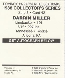 1988 Domino's Pizza Seattle Seahawks #42 Darrin Miller Back