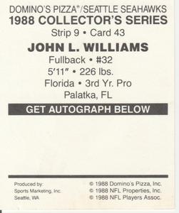 1988 Domino's Pizza Seattle Seahawks #43 John L. Williams Back