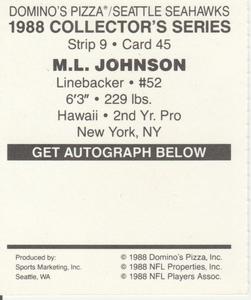 1988 Domino's Pizza Seattle Seahawks #45 M.L. Johnson Back
