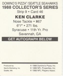 1988 Domino's Pizza Seattle Seahawks #46 Ken Clarke Back