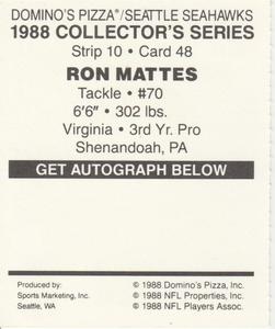 1988 Domino's Pizza Seattle Seahawks #48 Ron Mattes Back