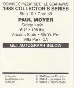 1988 Domino's Pizza Seattle Seahawks #49 Paul Moyer Back